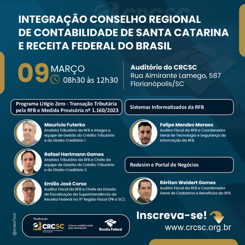CRCSC e Receita Federal do Brasil realizam evento presencial