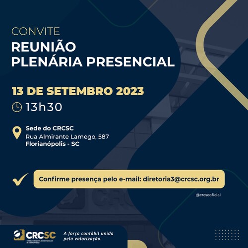 Reunião Plenária do CRCSC está marcada para o dia 13 de setembro, em Florianópolis